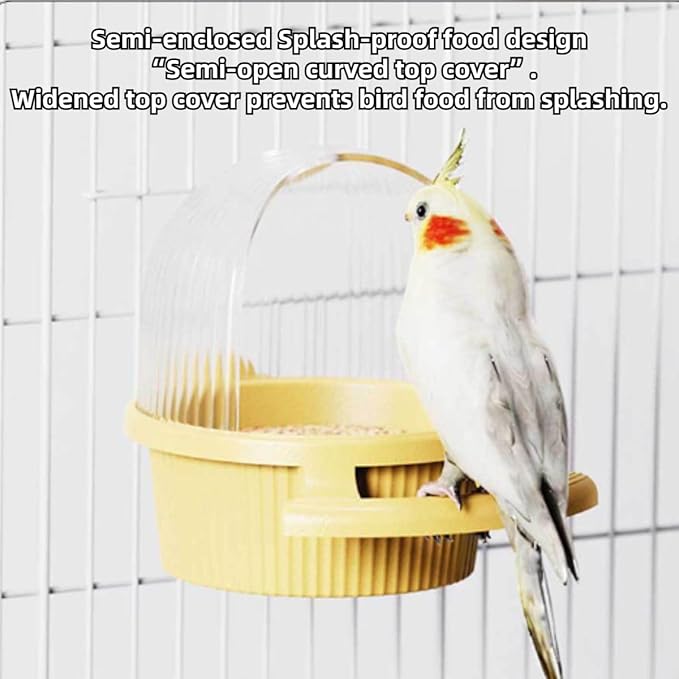 Bird Feeder for Cage – No Mess Feeder & Water Dispenser, Easy to Install and Clean, Semi-Enclosed Design Prevents Splashing (Pink)