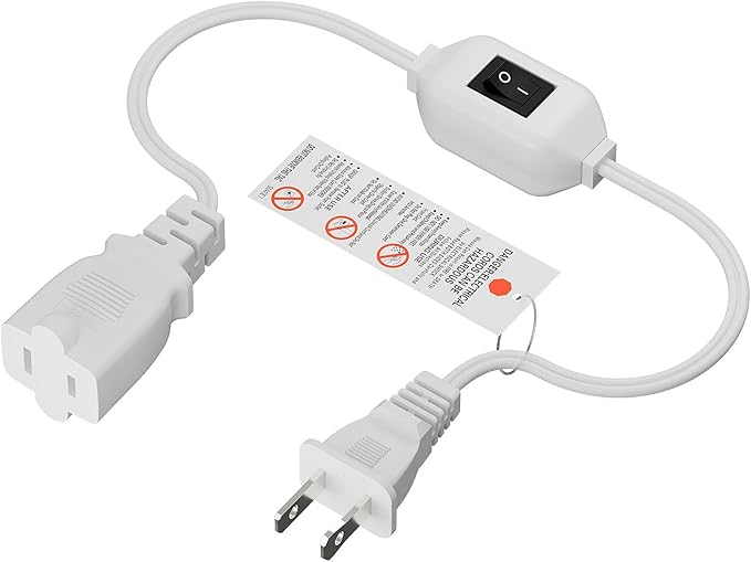 On Off Switch Extension Cord [2-Feet], 2-Prong/2 Outlet Polarized Extension Cord with Switch 12A/125V for Your Chargers/Lamp/Power Adapters etc, 16AWG Cord