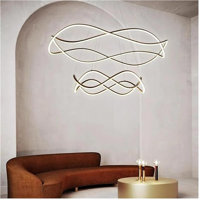 Modern Home Decor Led Lights Pendant Light Lamps for Living Room Chandeliers for Dining Hanging Indoor Lighting,Modern LED Chandelier(RC Remote dimming,Black-D80 50cm)