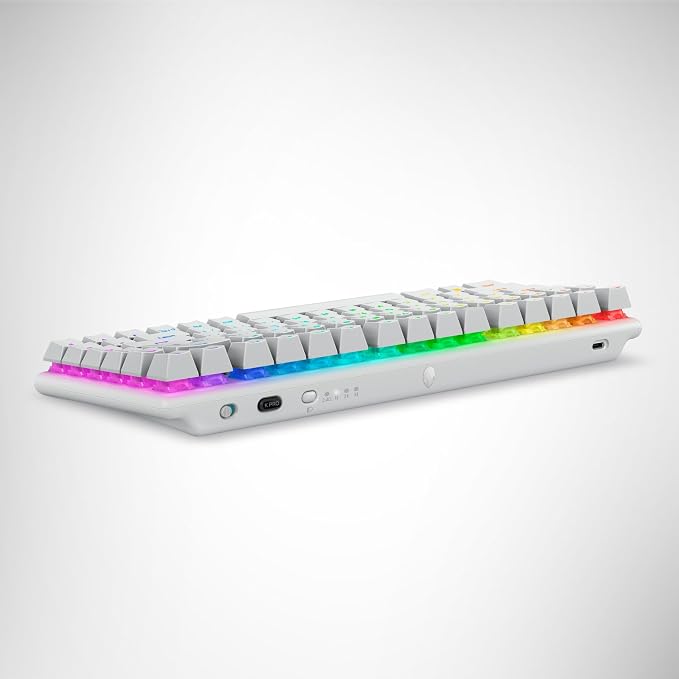 Alienware Pro Wireless Gaming Keyboard, Linear Mechanical, RGB | 2.4GHz, Bluetooth 5.1, USB Wired, N-Key Rollover, PBT Double-Shot Keycaps, Detachable USB Paracord Cable, Lunar Light