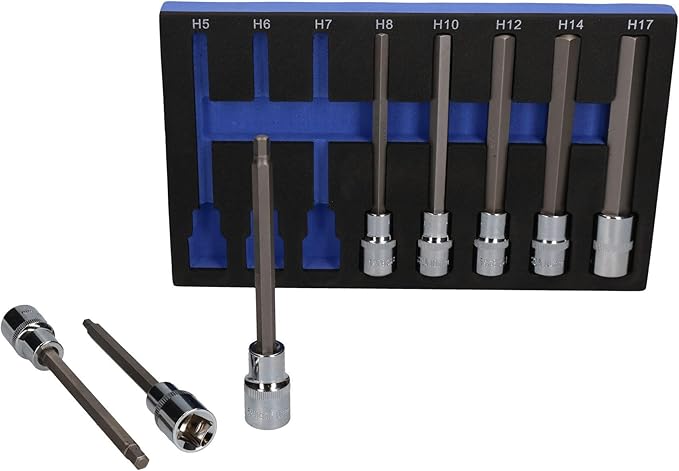 1/2" Drive Allen Hex Key Sockets Extra Long 140mm 5mm - 17mm 8pc Set