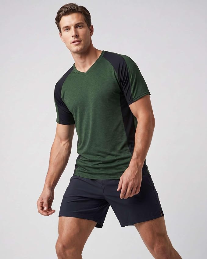 5 Pack Men's Dry Fit V Neck Gym Workout T Shirts Athletic Moisture Wicking | Cooling, Quick Dry, Breathable, Short Sleeve, Exercise, Cycling, Sports, Outdoor, Fitness, Golf, Crossfit, Hiking, Tennis