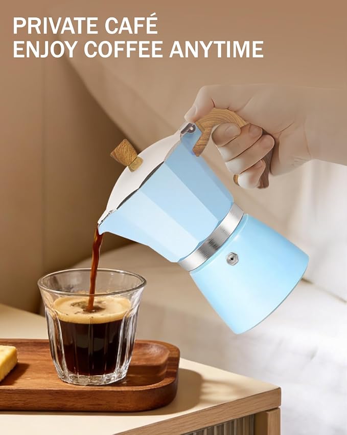 Coffee Maker Stovetop Espresso Maker 6 Cup Aluminum Moka Pot Percolator 10oz 300ml Easy Brewing for Electric Ceramic Stoves Home Camping Italian Cuban Café Classic Blue