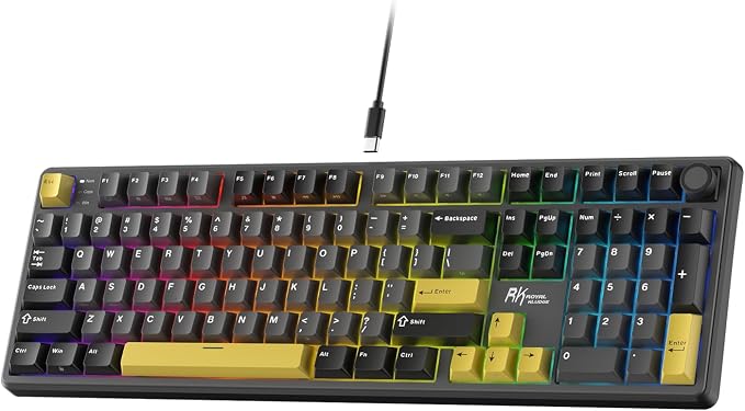 RK ROYAL KLUDGE X104 Wired Full Size Mechanical Gaming Keyboard, Metal Knob | Creamy Keyboard with Number Pad,104 Keys RGB Computer Keyboard Hot Swappable Linear Switch, Online Software for Wins/Mac