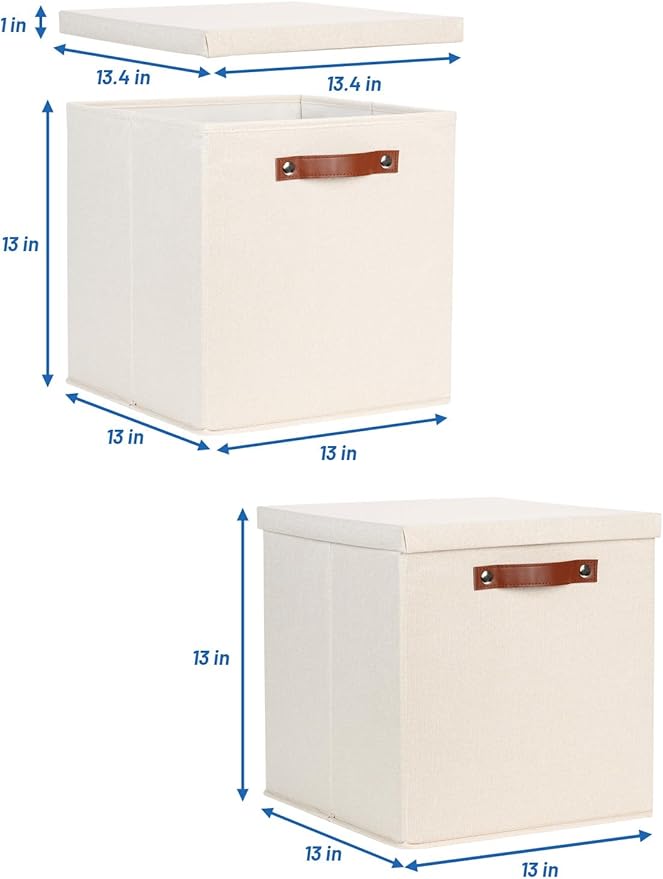 Temary Fabric Storage Bins with Lids 13 Inch Storage Cubes with Lid, Decorative Foldable Storage Boxes for Clothes, Closet Organizers (Beige, 13x13x13inch)