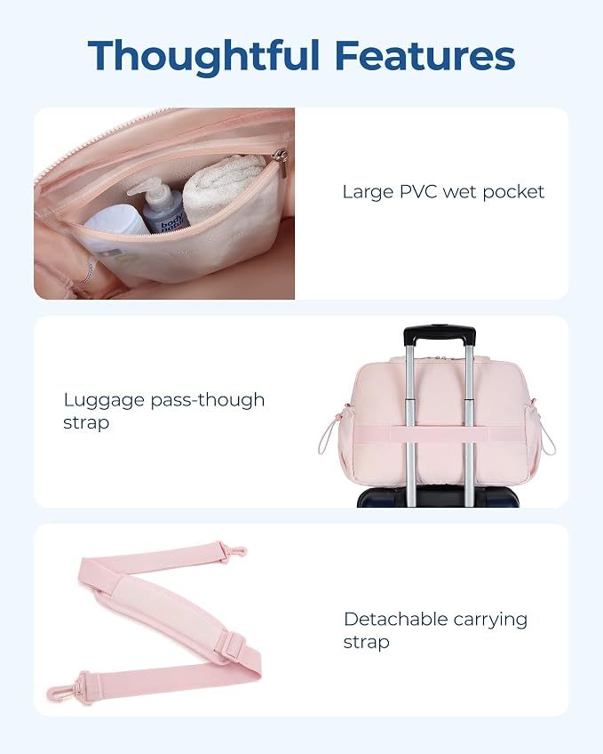 BAGSMART Duffle Bag for Travel, Gym Bag for Women, Weekender Carry on Bag | PVC Wet Pocket, Airline Approved Personal Carry-on Size, Fits Under-seat, One Bag for Gym, Travel, Hospital, Overnight