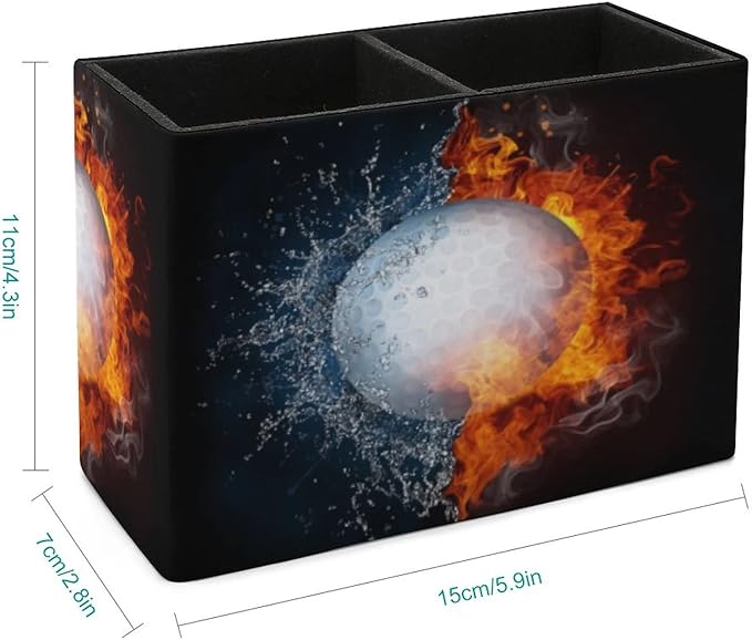 GERRIT Pen Holder for Desk, Golf Ball Fire Water Pencil Holder PU Leather Pen Organizer Desk Pencil Organizer Cute Makeup Brush Holder for School College Office