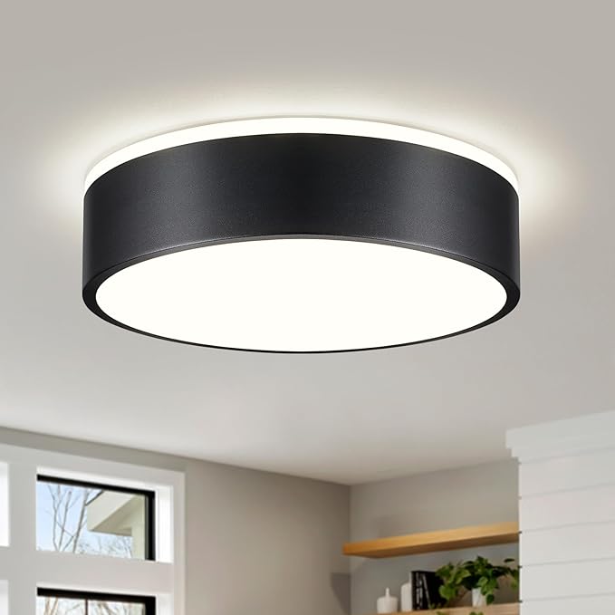 Dimmable LED Flush Mount Ceiling Light Fixture,Modern Black Round Ceiling Light,5CCT 2700K-6000K Metal Lighting for Bedroom Kitchen Hallway Laundry Room Entryway Bathroom-11.8in