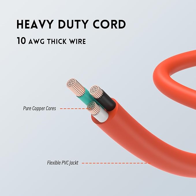 10 Gauge Heavy Duty Outdoor Extension Cord 50 FT, Waterproof Exterior Extension Cable with Lighted, 3 Prong Appliance Power Cord Outside, SJTW, 125 VAC, 15 Amp, 1875 Watts, Orange