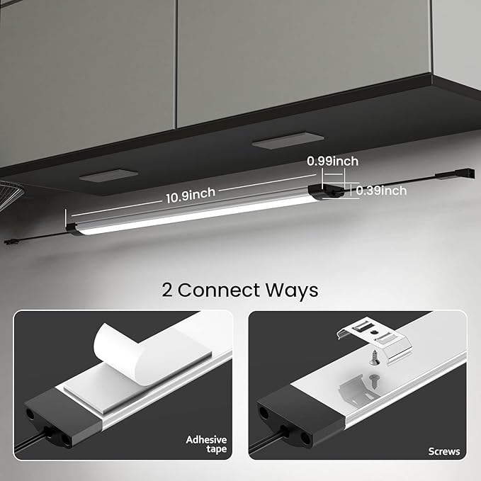 Under Cabinet Lights Kit, LED Smart Dimmable Strip Lighting Fixtures, 24V Plug in Linkable Bar LED Counter Lights for Pantry, Kitchen, Shelf, Bookcases, Showcase (10 PCS, Cold White)