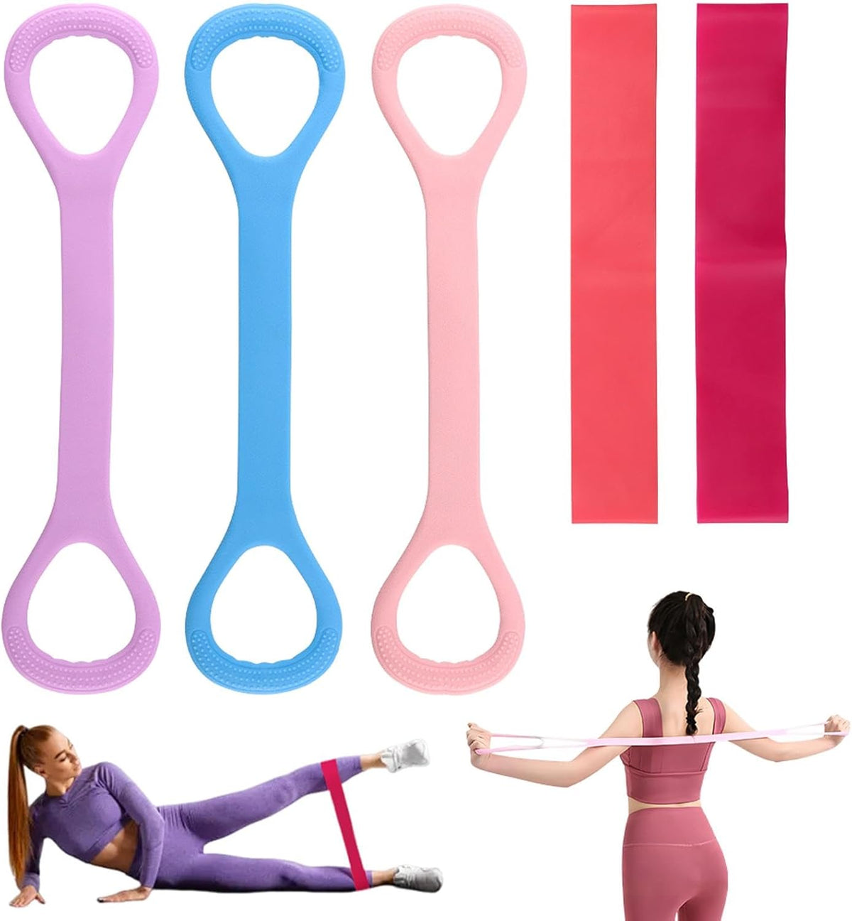 Skiennix Figure 8 Resistance Bands - 3-Piece Elastic Workout Set for Women | Perfect for Yoga & Stretching