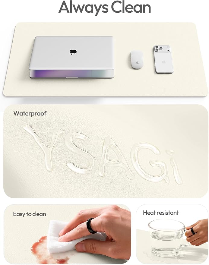 YSAGi Leather Desk Protector, Office Mat, Large Mouse Mat, Non-Slip PU Leather Blotter, Laptop Desk Mat, Waterproof Writing Pad for Office and Home(Cream, 40" x 24")