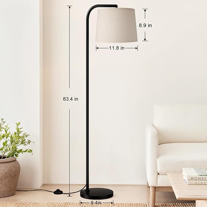 Ambimall Remote-Controlled Floor Lamp - Color Temperature Adjustable and Fully Dimmable, Standing Lamp for Living Room with Rotating Head, Tall Lamp for Bedroom, 9W Bulb Included (Black and Beige)