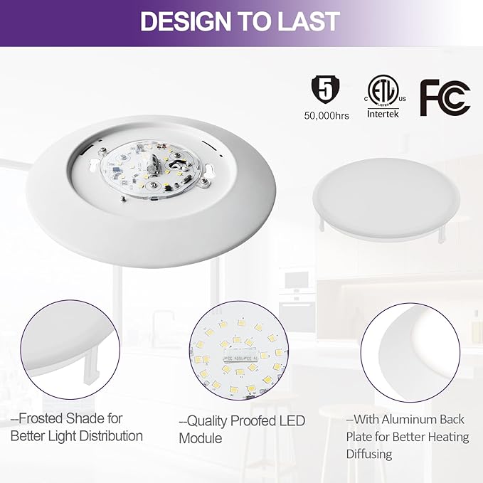 LED Disk Lights 6 Inch, 15W Surface Mount LED Ceiling Light 1050LM, 3000K, 120V, Dimmable, CRI90+, Flush Mount Disc for Kitchen, Closets, Bathroom, ETL Listed, 6Pack