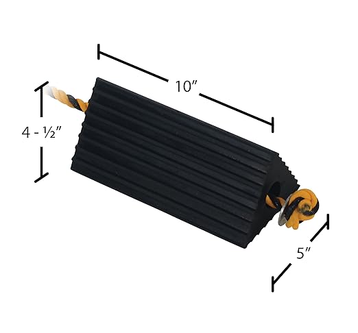 Vestil AC-13 Rubber Wheel Airline Chock with Rope, 10" Width x 4-1/2" Height x 5" Length