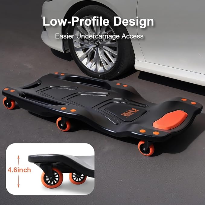 42" Mechanic Creeper with 6 Swivel Casters, Ergonomic Car Creeper with 2 Soft Pads, 350LBS Capacity Low-Profile Design & 2 Tool Trays for Automotive and Garage Repair