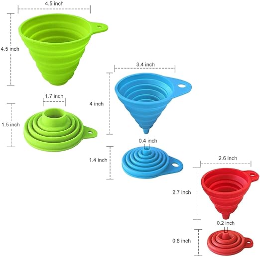 Kitchen Funnel Set of 3, Large Medium and Small, Kitchen Gadgets Accessories Food Grade Silicone Collapsible Funnels for Kitchen Use Filling Bottles Liquid Powder Transfer