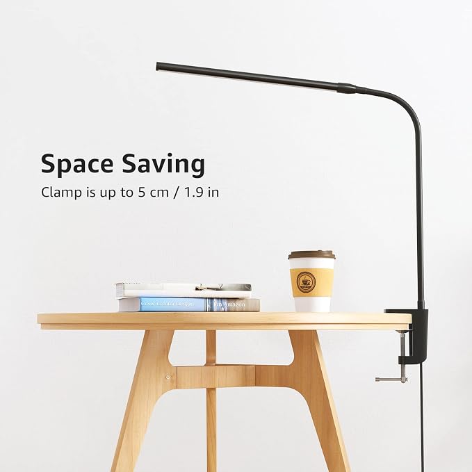 Lepro Clip on Desk Lamp, LED Reading Light with Clamp, 460LM 5W, Black | 3 Color Modes 10 Brightness, Dimmable, USB Small Desk Light with Gooseneck Swing Arm for Nail, Home Office and Dorm