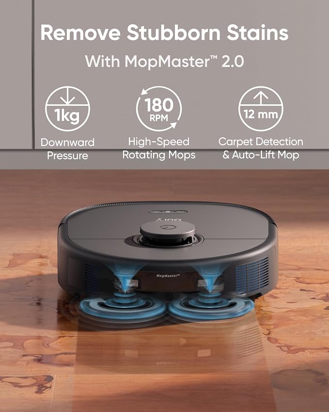 eufy X10 Pro Omni Robot Vacuum and Mop Combo,Dual Mops with 12 mm Auto-Lift | 8,000 Pa Suction, Carpet Detection, AI Obstacle Avoidance, Auto Mop Washing, Auto Drying, Self-Emptying