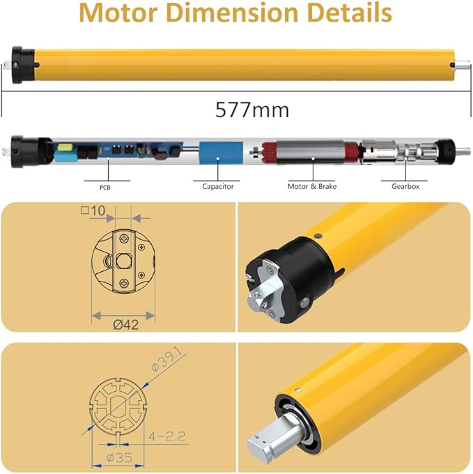 DC24V RS485 Smart Blinds Motor, Φ35mm Tubular Roller Shade Motor, Convert Blinds to Motorized Blind Motorization Kit with Remote, Quiet Brushless, Hardwired (6.0 N.m for Φ50mm (2") Groove Tube)
