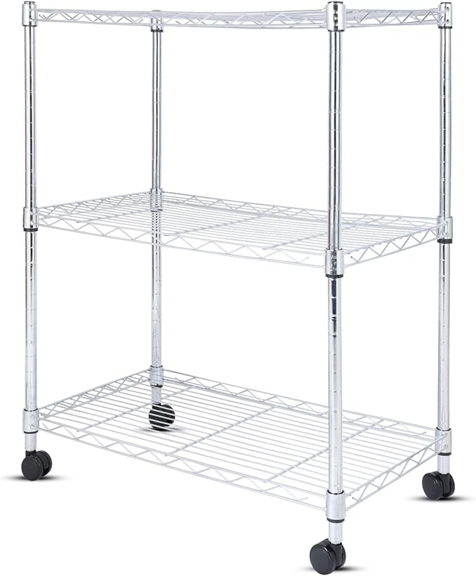 Whitmor 3 Tier Storage Shelves, Heavy Duty with Wheels, 400 lbs Capacity per Shelf, Max 1200 lbs Total, Adjustable Shelving Unit for Garage, Kitchen, Bathroom, 24" L x 14" W x 30.5" H, Chrome