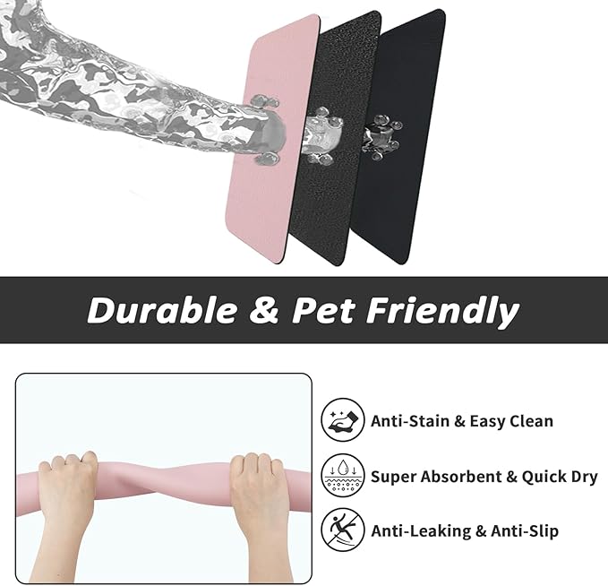 Dog Food Mat - Absorbent Cat Mat for Food and Water, No Stains Pet Feeding Bowl Mat, Easy to Clean Pet Placemats, Quick Dry Dog Water Dispenser Mat for Messy Drinkers | Pink 12"x 19"