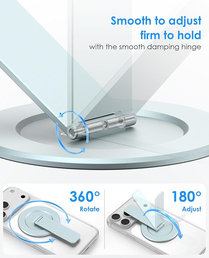 Magnetic Phone Stand for Magsafe, Ultra-Slim Snap-on Phone Holder Kickstand,180�� Adjustable Angle Damping Design Cellphone Grip, Blue