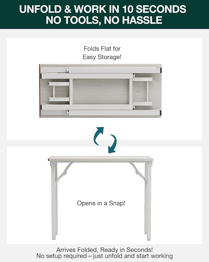 Frylr Small Folding Computer Desk – Portable 35.8 Inch Foldable Laptop Table, Collapsible and Compact for Easy Storage and Fast Setup, Lightweight for Small Spaces, Craft and Study Use, White Ash