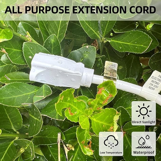 YOJOE Indoor Outdoor Extension Cord, 3 Prong 15A Weatherproof Power Cord, 12 Gauge Heavy Duty 10 ft White Extension Cord for Garage, Garden and Home, 12/3 SJTW UL Listed