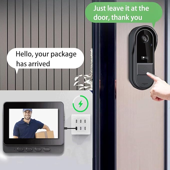 Wireless Doorbell Camera No Subscription with 4.3" Monitor,Waterproof 1080P Video Intercom No WiFi/App Needed, 170° Wide Angle Door Bell with Night Vision, Local Recording for Home/Apartment/Seniors