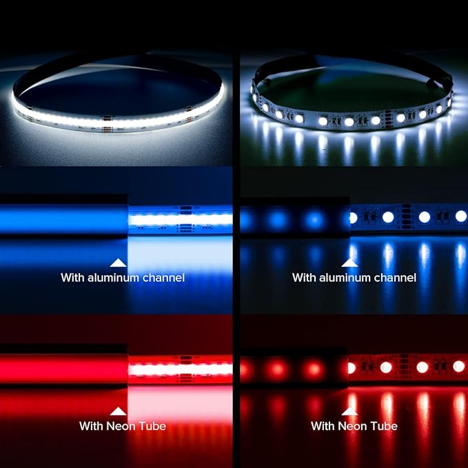 BTF-LIGHTING FCOB COB LED Strip RGBW 6500K 896LED/m 16.4FT DC12V Color Changing Flexible High Density Uniform Light 12mm Width for Home Indoor Decoration(No Adapter or Controller)