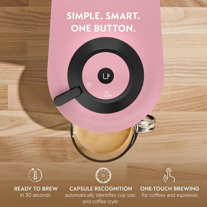 Nespresso Vertuo Pop+ Coffee & Espresso Maker by De'Longhi, Pink | Candy pink coffee machine with compact design, 25 fl. oz. side tank, 30 second heat-up and one touch brewing.