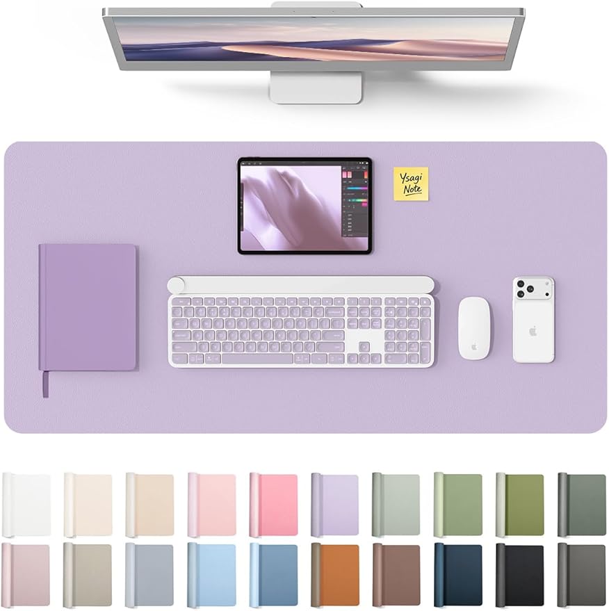 YSAGi Leather Desk Protector, Office Mat, Large Mouse Mat, Non-Slip PU Leather Blotter, Laptop Desk, Waterproof Writing Pad for Office and Home (Light Purple, 35.4" x 17")
