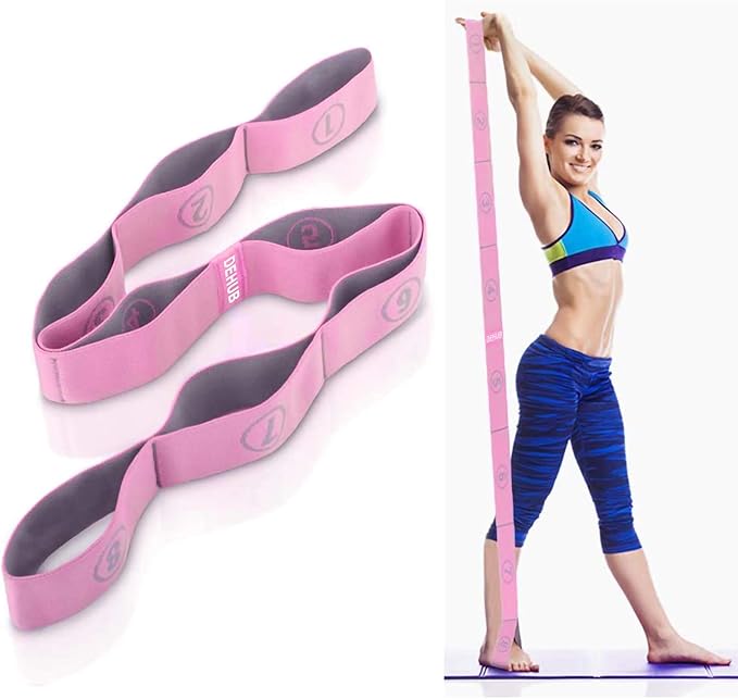 Stretch Strap, Elastic Yoga Stretching Strap, Multi-Loop for Physical Therapy, Pilates, Yoga, Dance & Gymnastics Exercise and Flexible Pilates Stretch Band