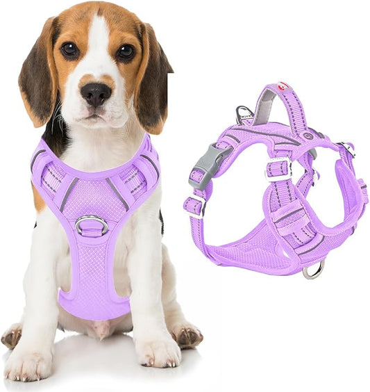 BARKBAY Dog Harness No Pull with ID Tag Pocket - Heavy Duty, Reflective, Easy Control for Large Dogs(Violet Purple,M)