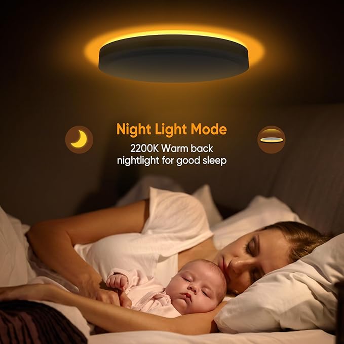 15 Inch Flush Mount Modern White Gold LED Ceiling Light with Night Light, 5CCT 35W 3500LM 2700K-6500K Adjustable, Dimmable Light Fixture for Bedroom Hallway, ETL