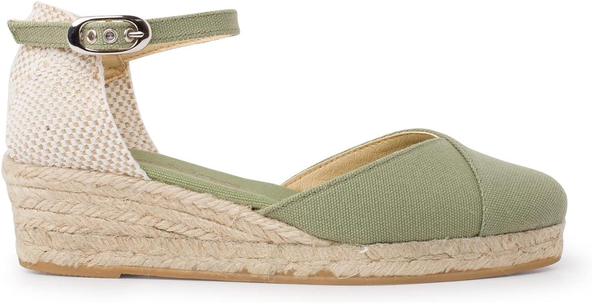 Girona Authentic Spanish Espadrille Wedge Sandals for Women - Sustainable, Eco Friendly, Vegan Shoes. Classic Style, Organic Cotton Canvas Upper, Comfy Insole, Jute Midsole, Rubber Sole. Made in Spain