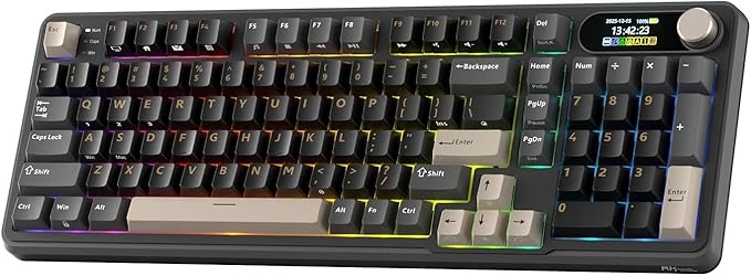 RK ROYAL KLUDGE S98 Wireless Mechanical Keyboard w/Smart Display & Knob | 96% Top Mount RGB Gaming Keyboard BT/2.4G/USB-C, 5-Layer Noise Dampening, Creamy Sound Pre-lubed Switch,Hot Swap, 98 Keys