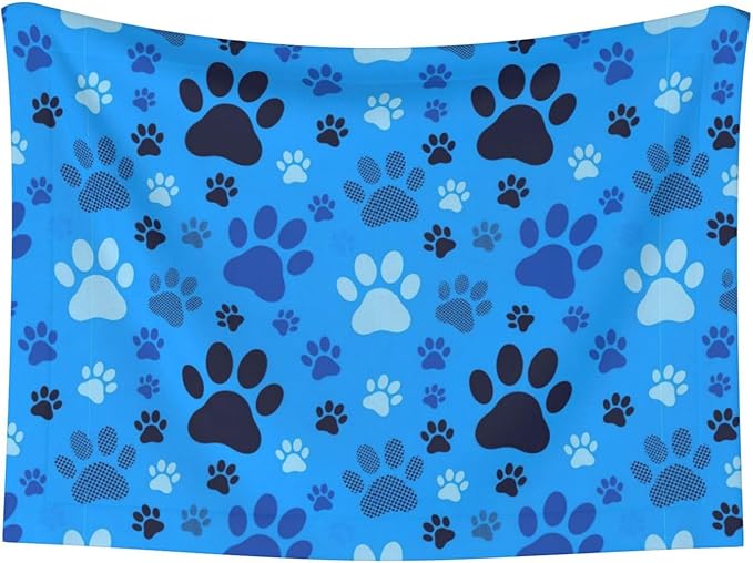 Double Sided Pet Throw for Dogs Who Shed, Blue Puppy Pug Dog Paw Print, Reversible Blanket with Nubby Dot Side Catches Loose Fur for Easier Furniture Cleanup