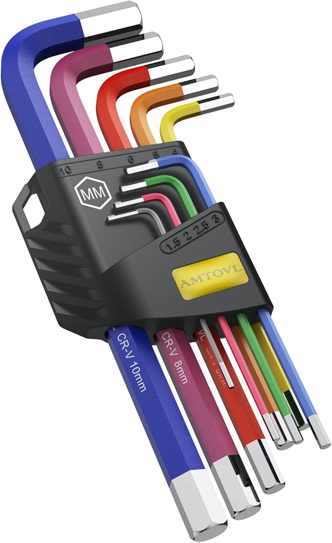 AMTOVL Hex Key Set, 9PCS Metric Allen Key Set, 1.5-10MM, Anti-Slip Long Hex End Hex Wrench Set, Color Coding Hex Key Set for Vehicle, and Bicycle Repairs