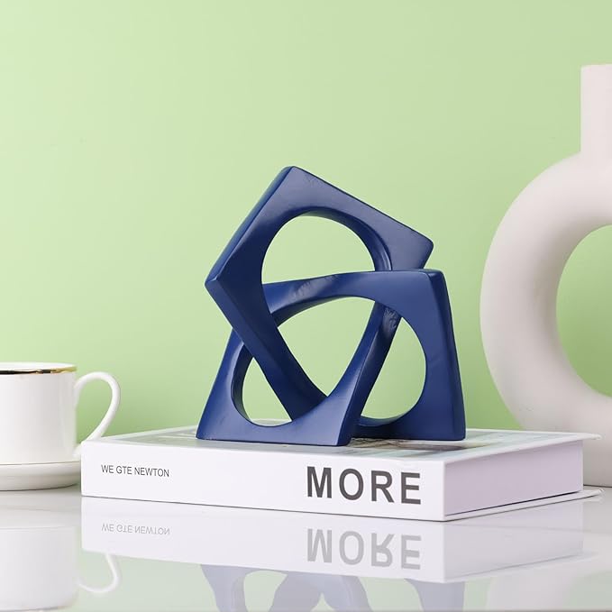XMGZQ Navy Blue Knot Statue for Coffee Table Centerpiece Decor,Modern Abstract Art Geometric Sculpture and Figurines, Home Decor Accent,Cube Knick Knacks for Shelves,Bookshelf,Entryway,Floating