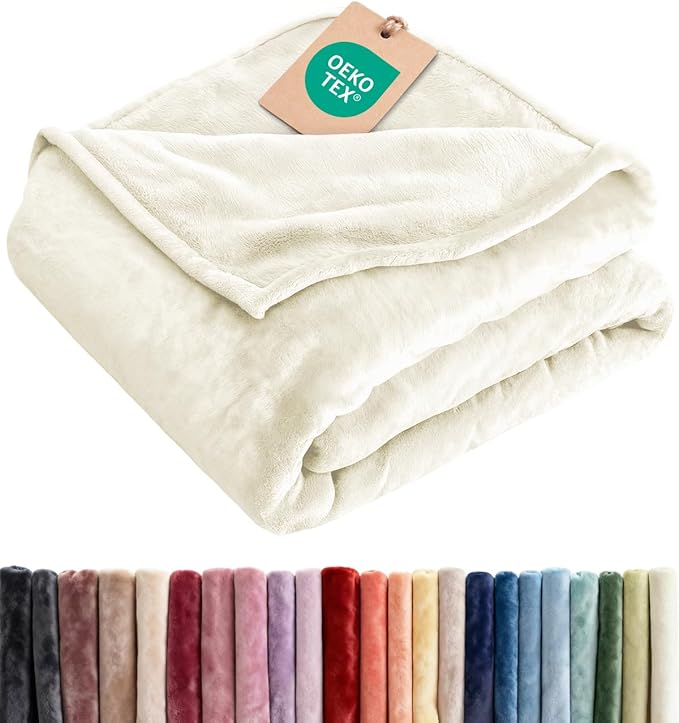 Fleece Blanket Kids Size - Ultra-Soft Warm Flannel Fleece Blanket - Ivory | Soft, Warm, Outdoor Picnic Blanket for Camping, Travel, Lightweight, Cozy, Anti-Static, Home Decor Gifts for Men & Women