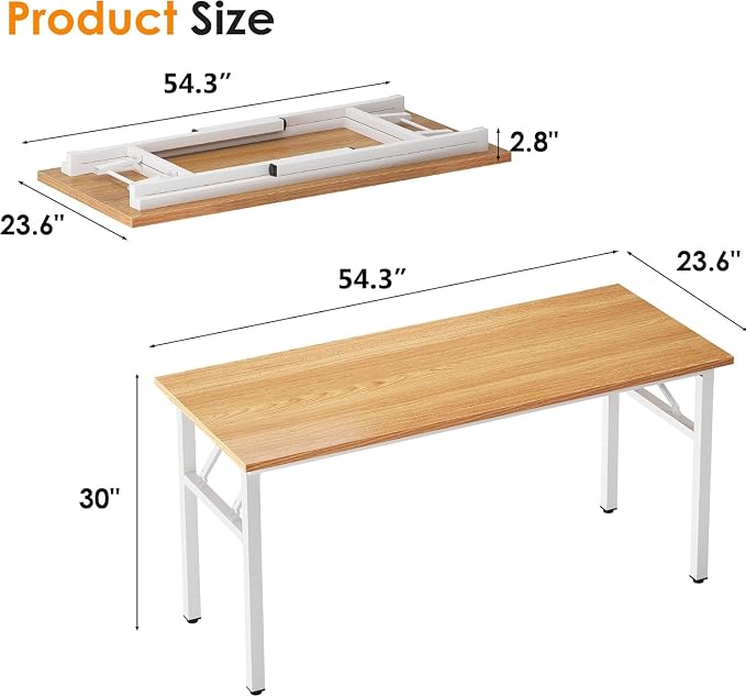 Need Office Computer Desk 54.3 Inch Sturdy Folding Laptop Table Teak | White Frame Writing Gaming Work Table/Foldable Home Office Desk/Sewing Table, No Assembly Required