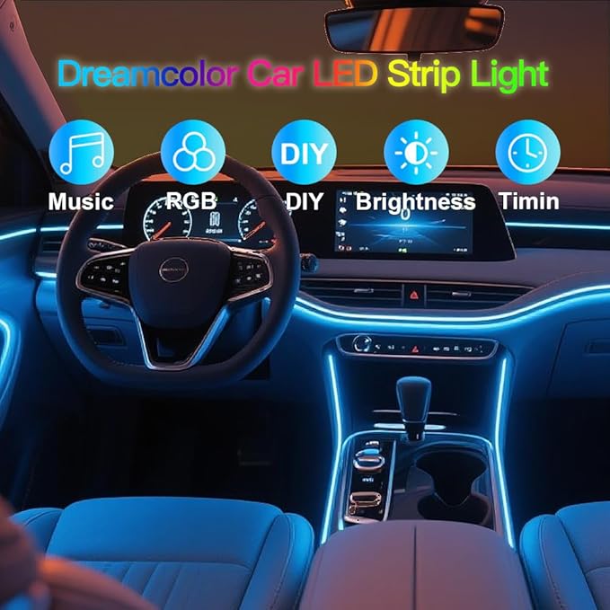 RGB 18 in 1 Interior Car LED Strip Light with Wireless APP,16 Million Interior Lights Car Dreamcolor Acrylic Ambient Lighting 600 LED Music Sync Neon Lights Kits (18 in 1 Set + App Control)