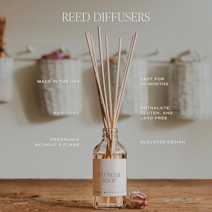 Sweet Water Decor Non-Toxic Cashmere and Vanilla Reed Diffuser Set, Cashmere, Sandalwood, Milky Coconut, Bourbon Vanilla Scented Diffuser for Home, Light Fragrance, Made in the USA, 3.5 FL OZ