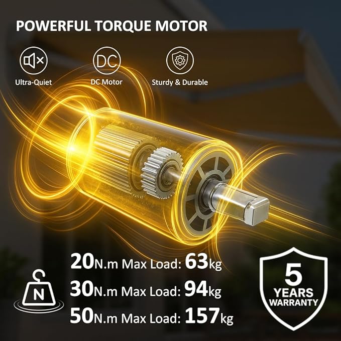 DC12V Motorized Roller Shade Motor with Manual Crank & Remote, 45mm Electric Awning Tubular Motor, Dry Contact Smart Blinds Retrofit Kit (50 N.m for Φ60mm（2-3/8"） Round Tube)