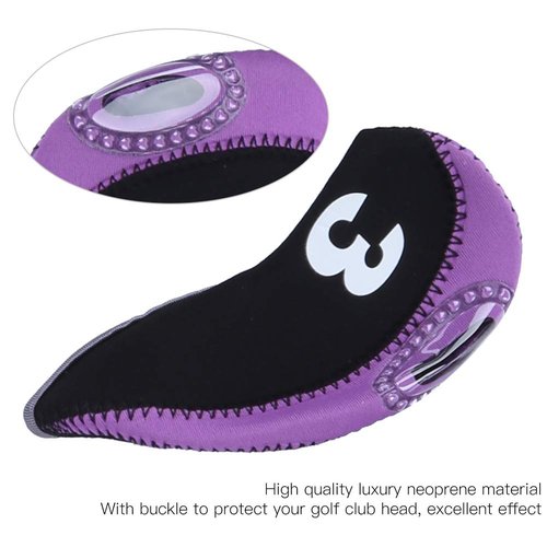 HilBeliFU 10Pcs Head Covers for Golf Clubs, Neoprene Golf Iron Covers Set with Number Convenient, Soft Universal Iron Club Head Cover for Outdoor, Sports Lovers, Black Purple