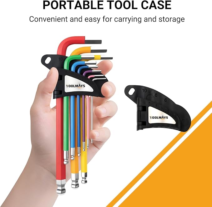 Allen Key Set 9 PCS Anti-Slip Long Ball Hex Key Set 1.5-10mm, Color Coded Ball Point Head Hexagon Keys Set for Furniture Assembly, Bikem, Motorcycle Repairs, Household DIY