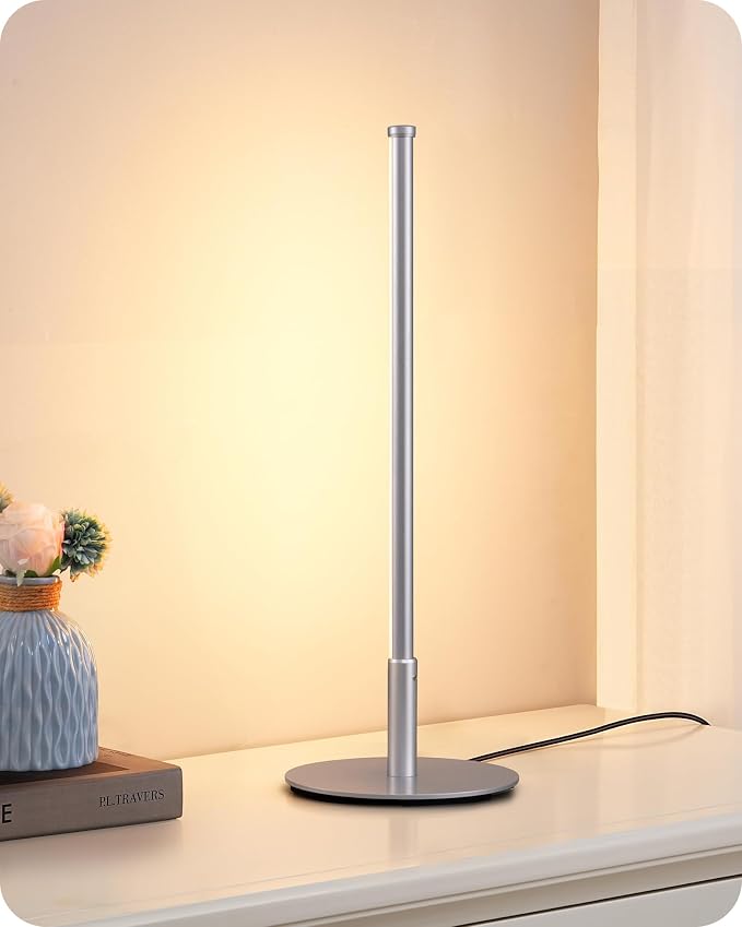 EDISHINE Upgraded LED Table Lamp, Stepless Dimmable Bedside Lamp with 3 Color Temperature, Modern Nightstand Lamp, Desk Lamp for Bedroom, Living Room, Corner, Gift, Metal Finish, Silver, 6W | 3 Color Temperature, Stepless Dimmable, 6W, Metal Finish, Sl...