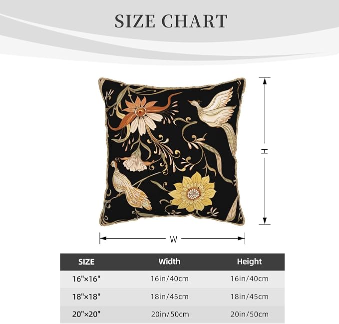 Flowers Birds Velvet Pillow Covers 20x20 Inch Vintage Floral Black Throw Pillows for Couch Farmhouse Cushion Covers Pillowcase Retro Rustic Pillow Cases for Sofa Bed Living Room Outdoor